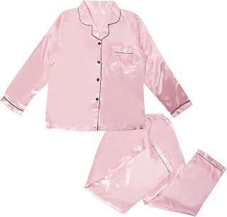 Risipu Seiden-Pyjama-Set für Kinder, langärmelig, für Jungen und Mädchen, Satin-Schlafanzug, Seiden-Pyjama, weiche Lounge-Nachtwäsche