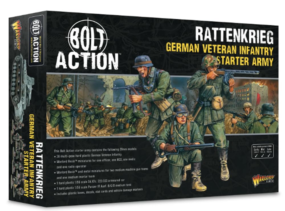 Rattenkrieg - Ejército de iniciación de infantería veterana alemana - Miniaturas a escala de 28 mm para acción de pernos altamente detalladas en miniaturas de la Segunda Guerra Mundial
