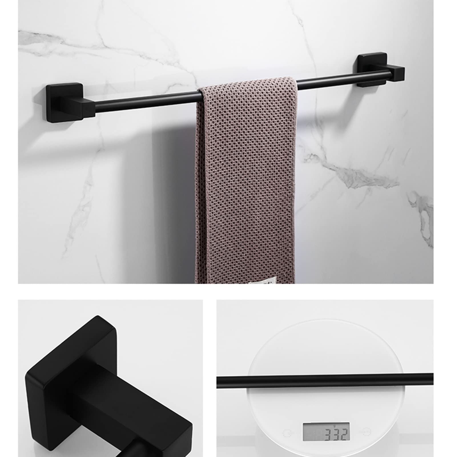 Portasciugamani singolo in acciaio inox nero per bagno e cucina, 30 cm, con finitura opaca e dettagli cromati