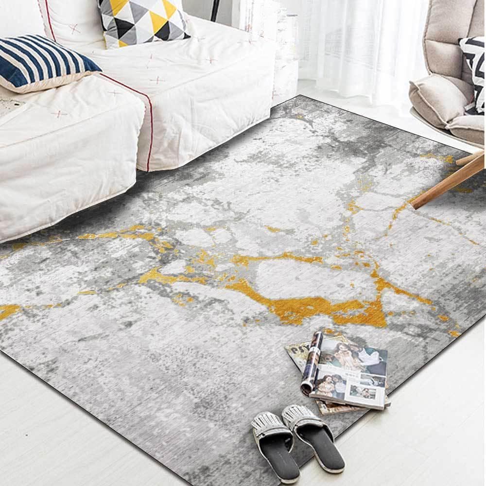 Tapis de salon décoration d'intérieur moderne jaune et gris
