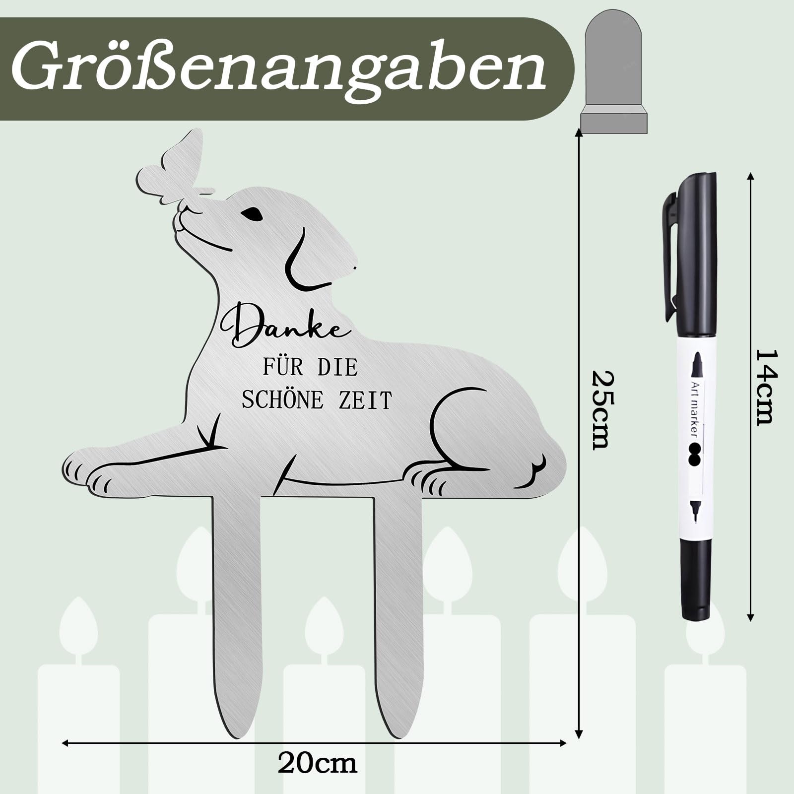 Grabstein Hund, Inschrift “Danke Für Die Schöne Zeit”, Grabschmuck Wetterfest, Aus Metall, Witterungsbeständig, Andenken für Hunde, Gedenken das Geliebte Haustier, Erste Wahl für Tierhalter
