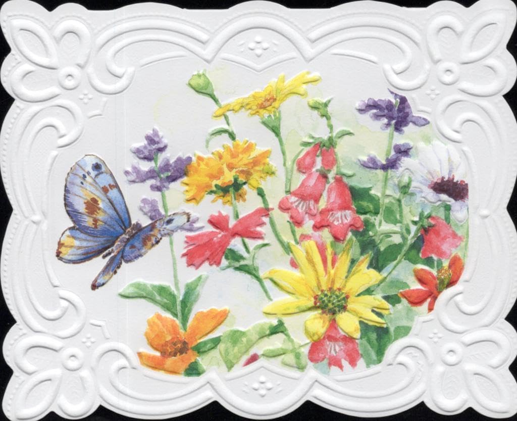 Set of 3 - Butterflies Floral Harmony Decorative Notecards by Carol Wilson Spring Meadow Boxed Portfolio. 10 embossed 4x5 Die-Cut Notecards and Matching Envelopes in Decorative Gift Box Magnetic Flap. NCP2439