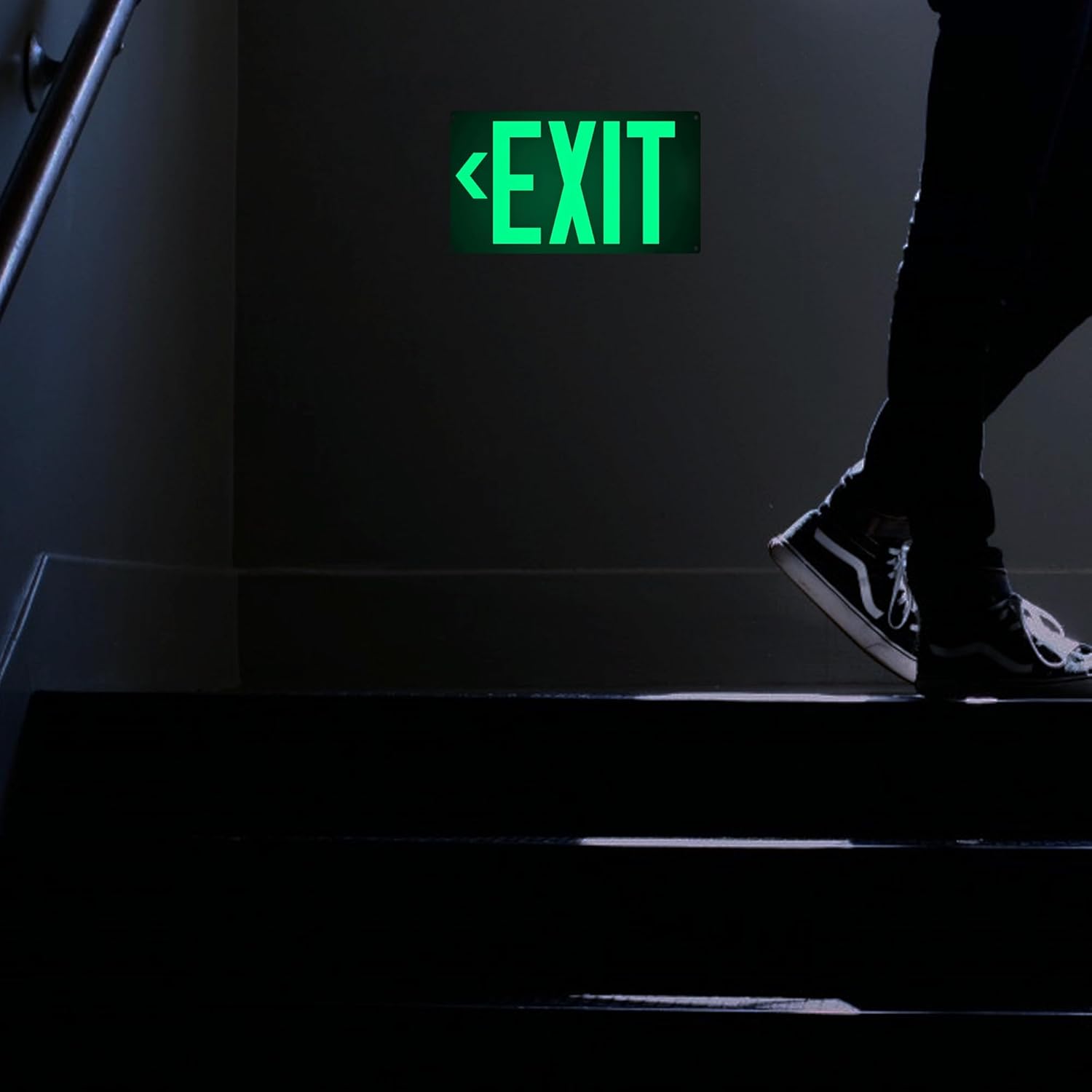 2Pack Photoluminescent Exit Sign Aluminum,14.25 x 7.5 Inches, Glow-in-Dark Exit Sign Green, with Adhesive Backing - Removable Arrows Included
