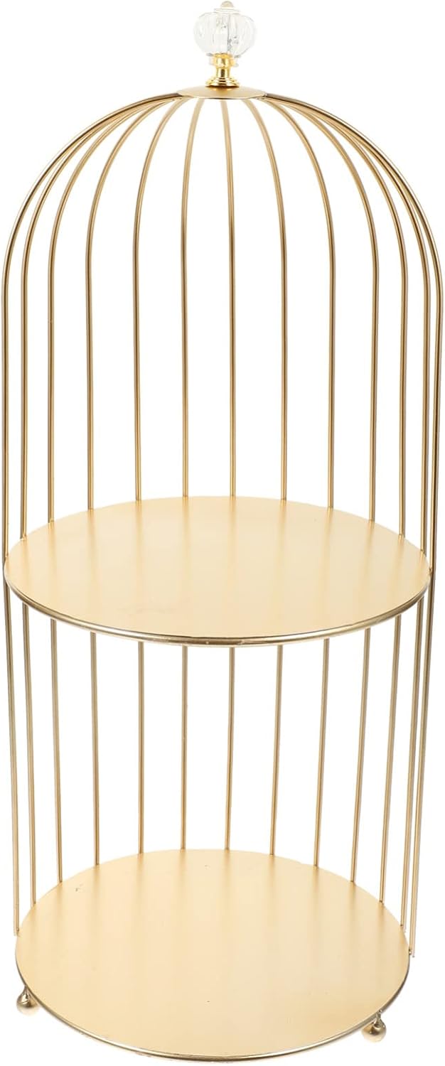 UPKOCH Wedding Cake Stand 2 Tier Cake Stand Bird Cage Shaped Metal Cupcake Stand Dessert Display Stand Fruit Dishes Makeup Cosmetic Storage Rack for Birthday Wedding Party Supplies Makeup Organizer