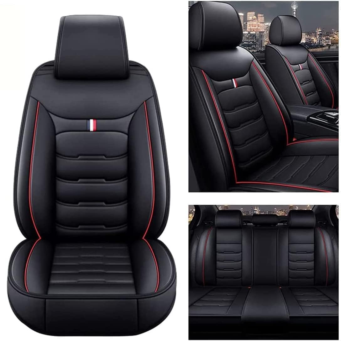 OTCPP Auto Sitzbezüge Set für Ford Kuga III 2019 2020 2021 2022 2023, Leder Autositzbezüge, Vorne Und Hinten Wasserdicht Auto Schonbezüge, Full Set Sitzbez Sitzschoner Zubehör,E Black+red