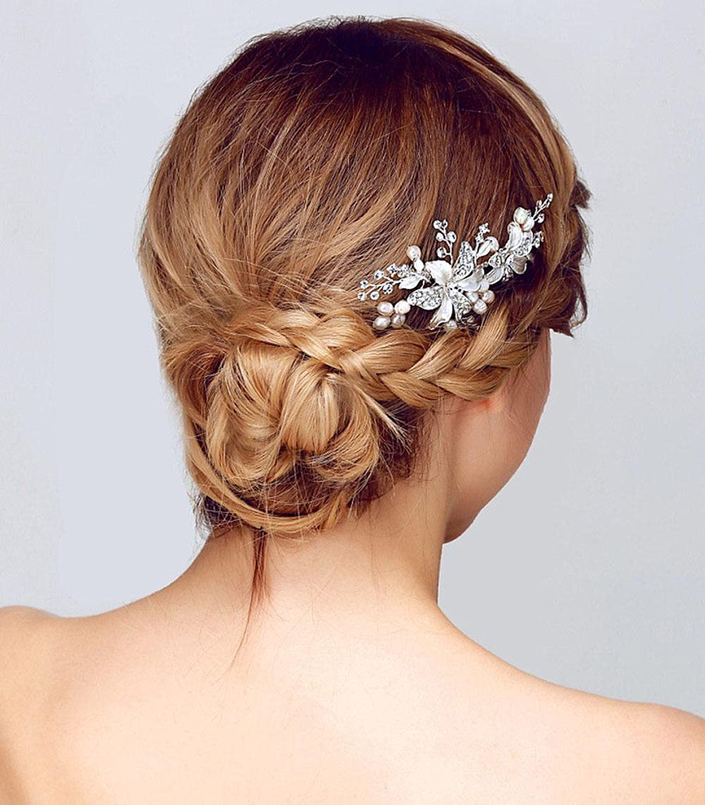 Braut-Blumen-Haarkamm, Braut-Vintage-Blumen-Haarkamm-Kopfschmuck, Legierungsperlen-Strass-Haarkamm-Schmuckzubehör, Abschlussball-Seitenkämme für Frauen und Mädchen