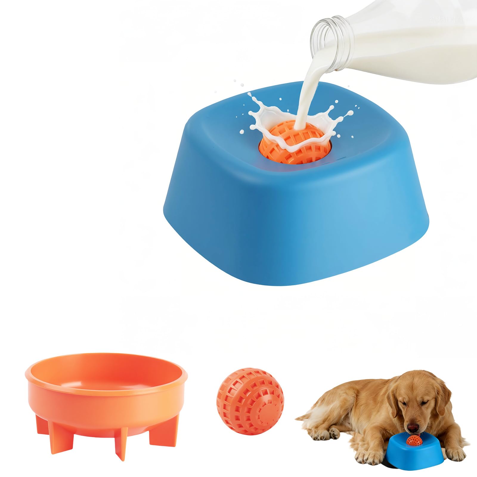 Dog Licking Bowl with Ball - Liquid Treat Feeding Bowls Slow Feed, ABS Material Non Spill Dog Bowl Boredom Busters Lick Toy for Yoghurt/Yogurt/Fruit Puree/Bone Broth, Easy to Clean - Blue