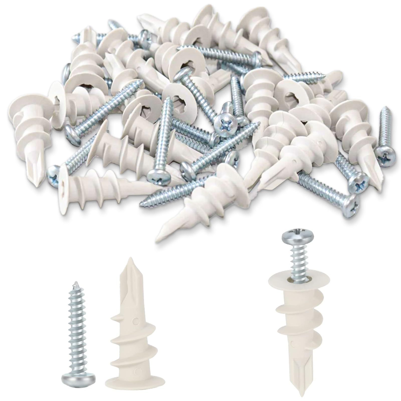 Wavanta 100Pcs Plasterboard Fixings, Self Drilling Drywall Anchors and Screws kit