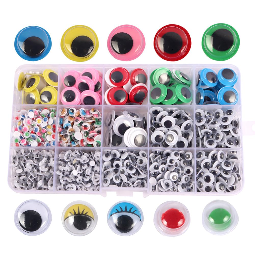 Yeux mobiles autocollants pour bricolage et peluche - Lot de 1500 yeux en plastique