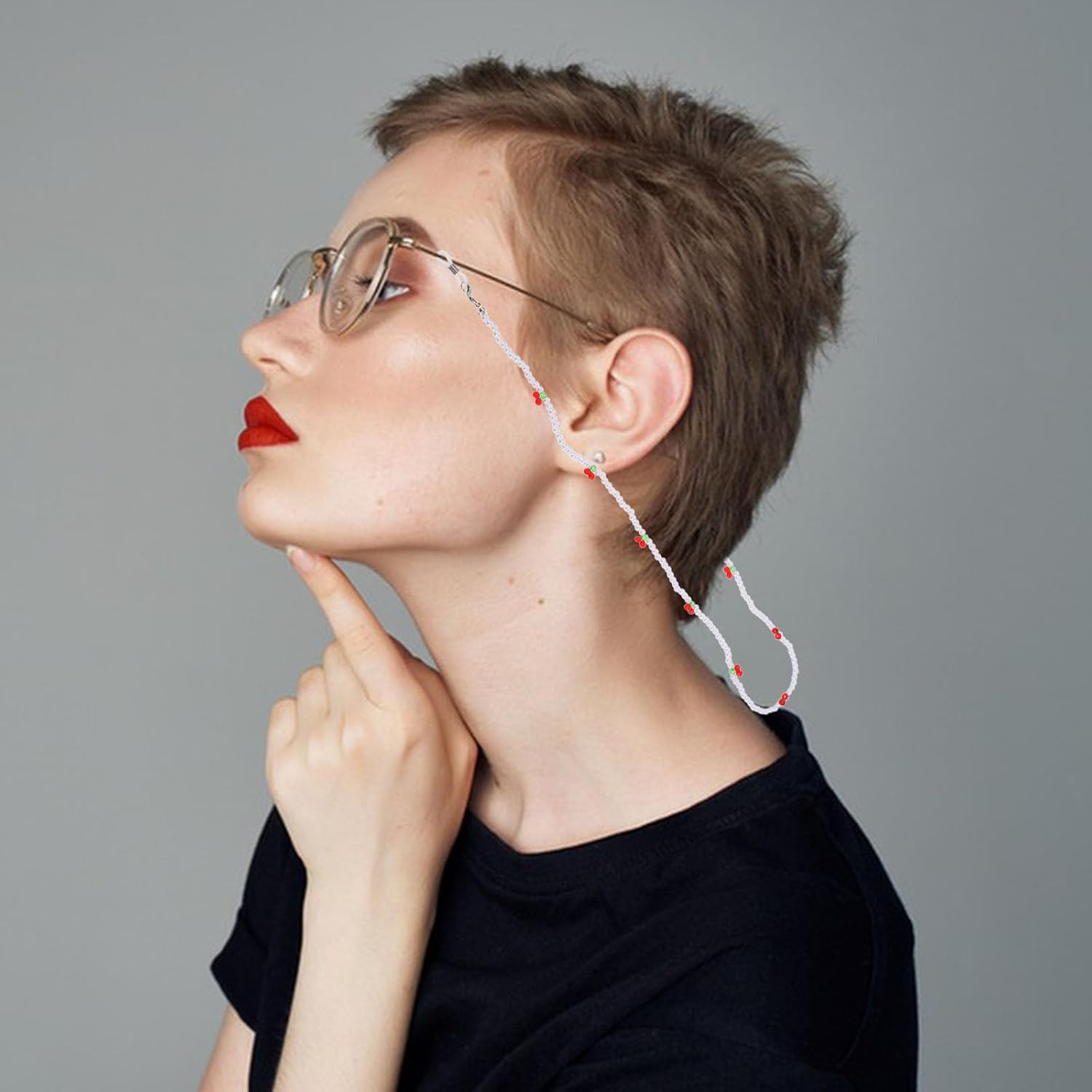 Cherry Bead Eyeglasses Chain Mask Bead Chain White Decorative Glasses for Women Casual Wear