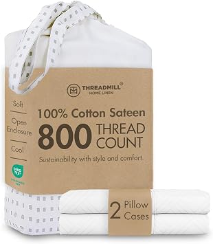 Threadmill 800TC Cotton Queen Pillowcases, Jacquard Damask, White, 2-Pack