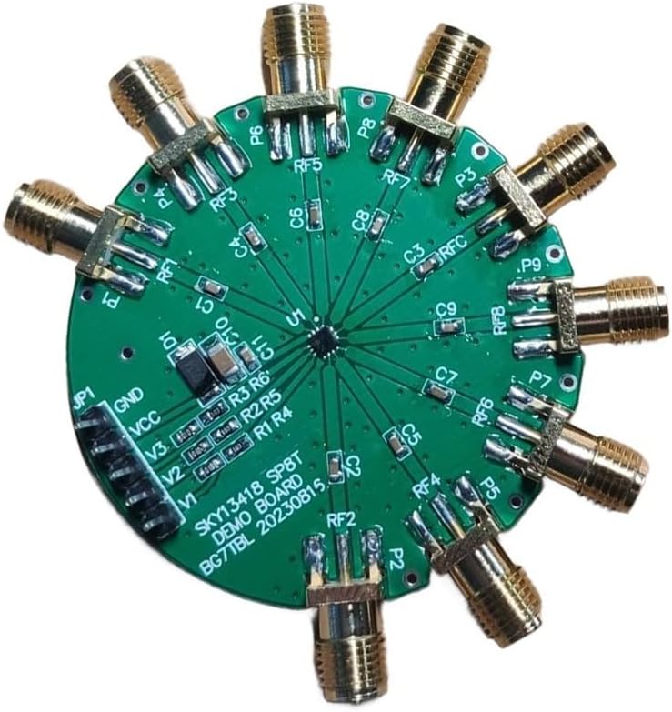 Minhe SKY13418 SP8T RF Switch Module for 10KHz to 6GHz Applications, Green PCB Antenna Selector with 1dB Insertion Loss and 20dB Channel Isolation, 60x55mm