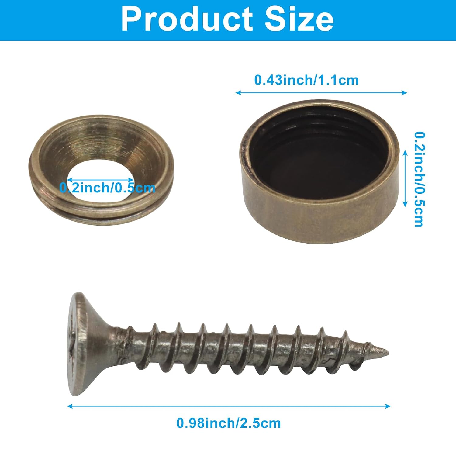 16 Pcs Decorative Wood Screw Caps, Bronze Brass, Flat Head