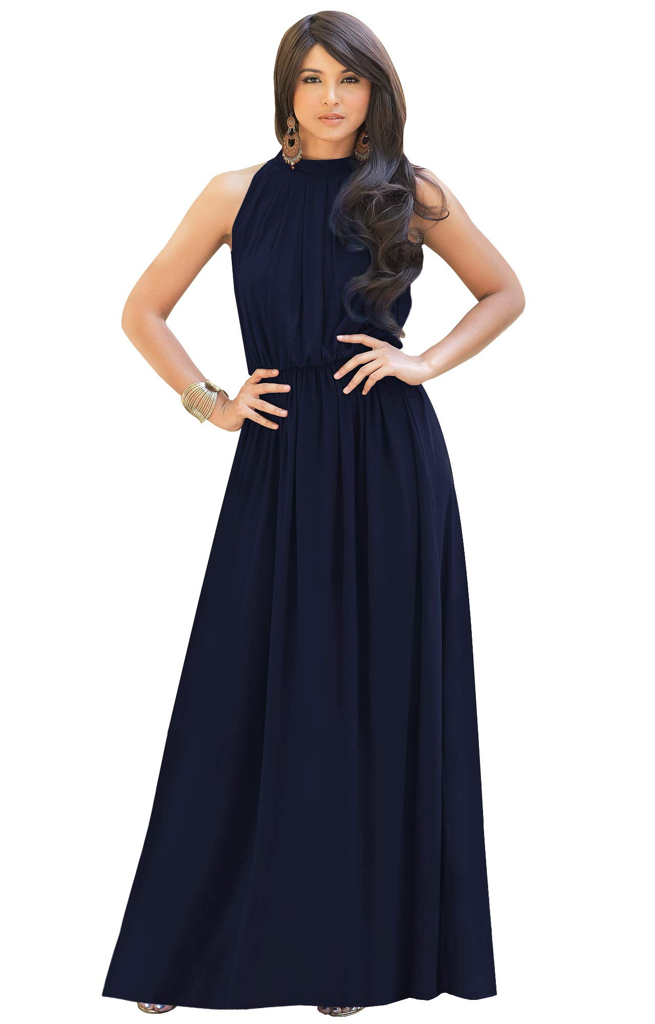 KOH KOH Plus Size Womens Long Sexy Sleeveless Bridesmaid Halter Neck Wedding Party Guest Summer Flowy Casual Brides Formal Evening A-line Gown Gowns Maxi Dress Dresses, Dark Navy Blue 4XL 26-28