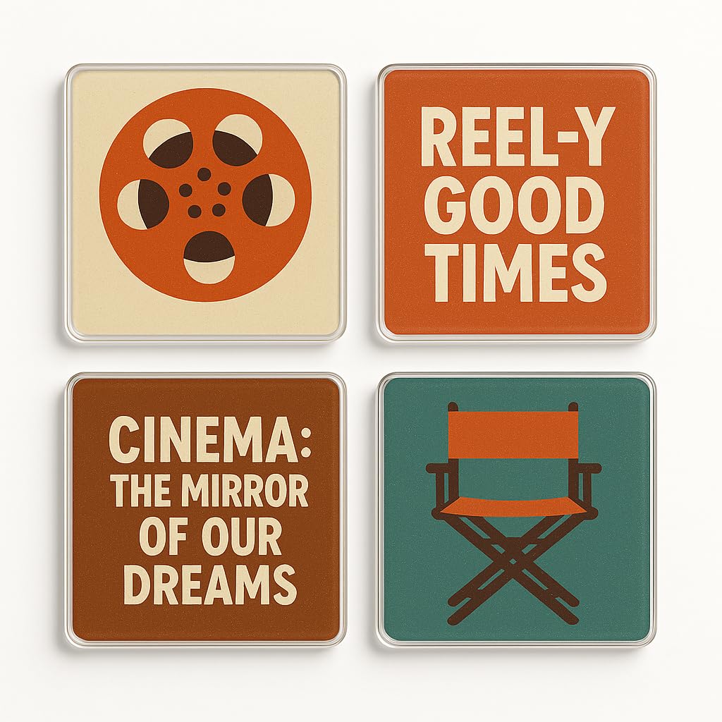 The Plum Penguin Cinematic Chic Vibes Acrylic Coaster Gift Set Of 4 With Boho Chic Movie Designs - For Film Lover Home Decor