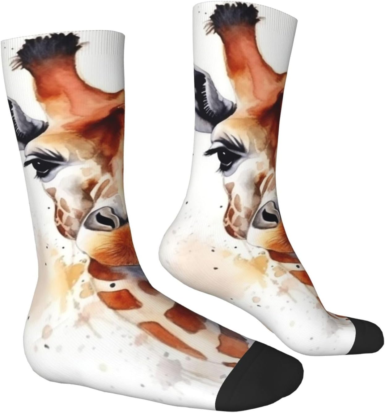 Stylish Animal Watercolor Giraffe Crew Socks for Men Women Moisture Wicking Cushion Athletic Sock Casual Novelty Socks Gift