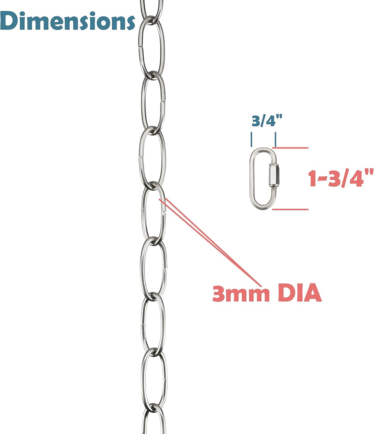 Aspen Creative 21107-31,Steel 20 Feet Heavy Duty Chain & Quick Link Connector for Hanging Up Maximum Weight 40 Pounds-Lighting Fixture/Swag Light/Plant in Brushed Nickel.11 Gauge.