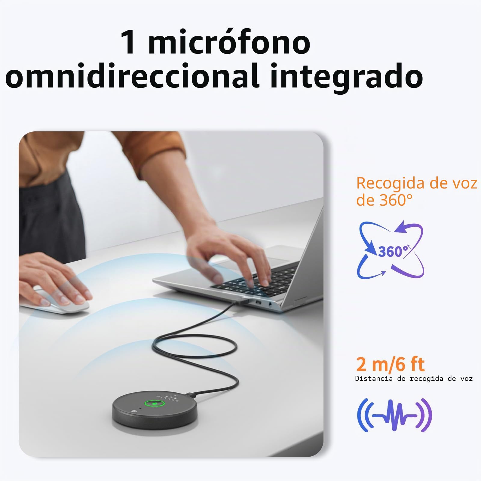 AIRHUG Micrófono USB Sin Altavoz, Micrófono de Escritorio para Ordenador, Botón de Silencio con Indicador LED, Reducción de Ruido AI, Micrófono Condensador Omnidireccional (Enchufar y Usar) para PC y