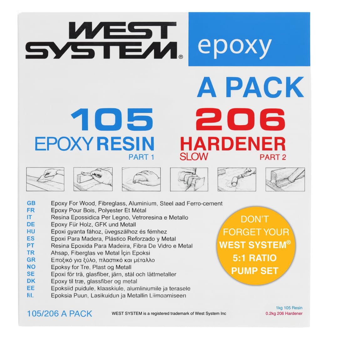 WEST SYSTEM Epoxidharz und Härter 105/206 A Pack Set – Marinequalität 2-Komponenten-Epoxidkleber für Holz, Metall, Fiberglas – Wasserdichter DIY-Klebstoff für Bootsreparatur & Spaltfüllung