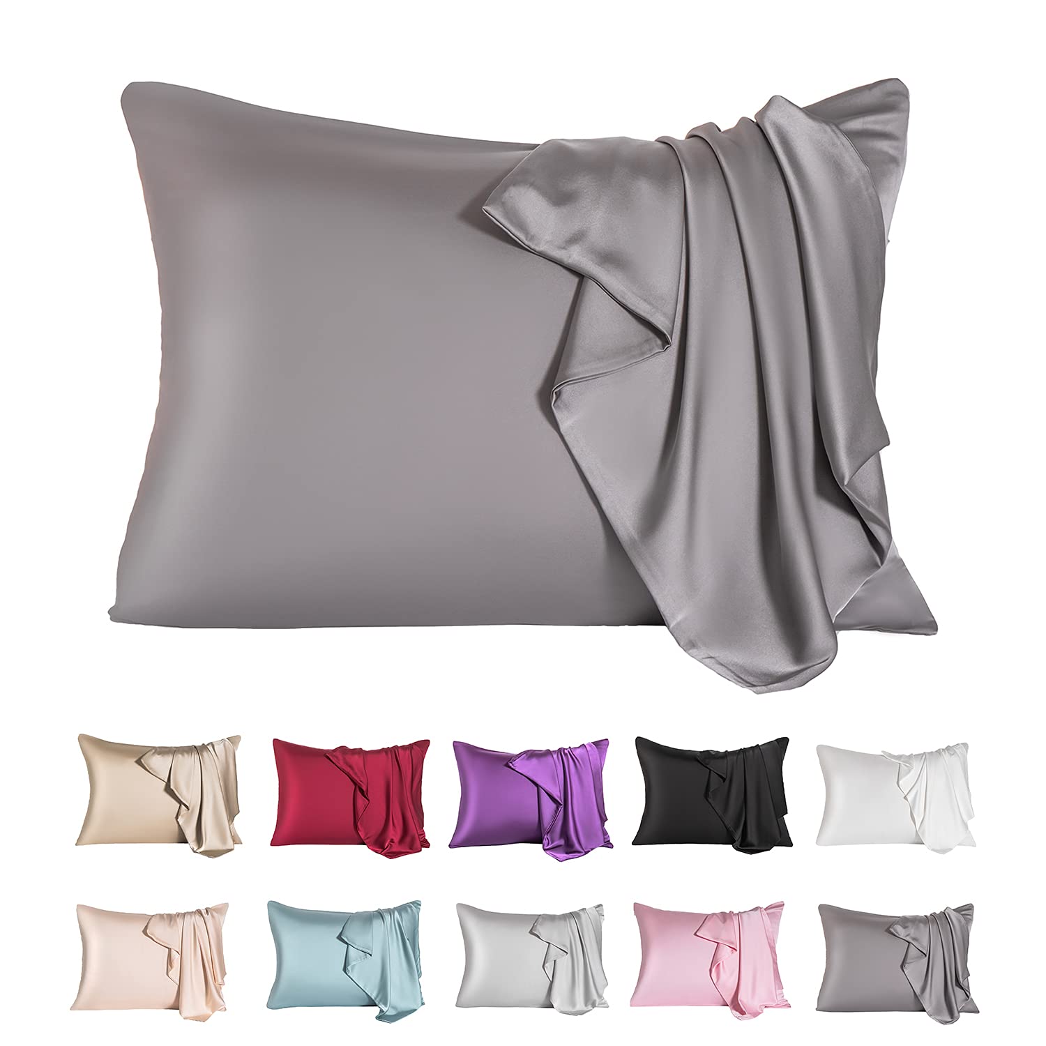 Mulberry Silk Pillowcase for Hair and Skin,King Size Cooling Silk Pillow Case with Hidden Zipper,Allergen Proof Dual Sides Soft Breathable Smooth Silk Pillow Cover for Women(King,Dark Gray)