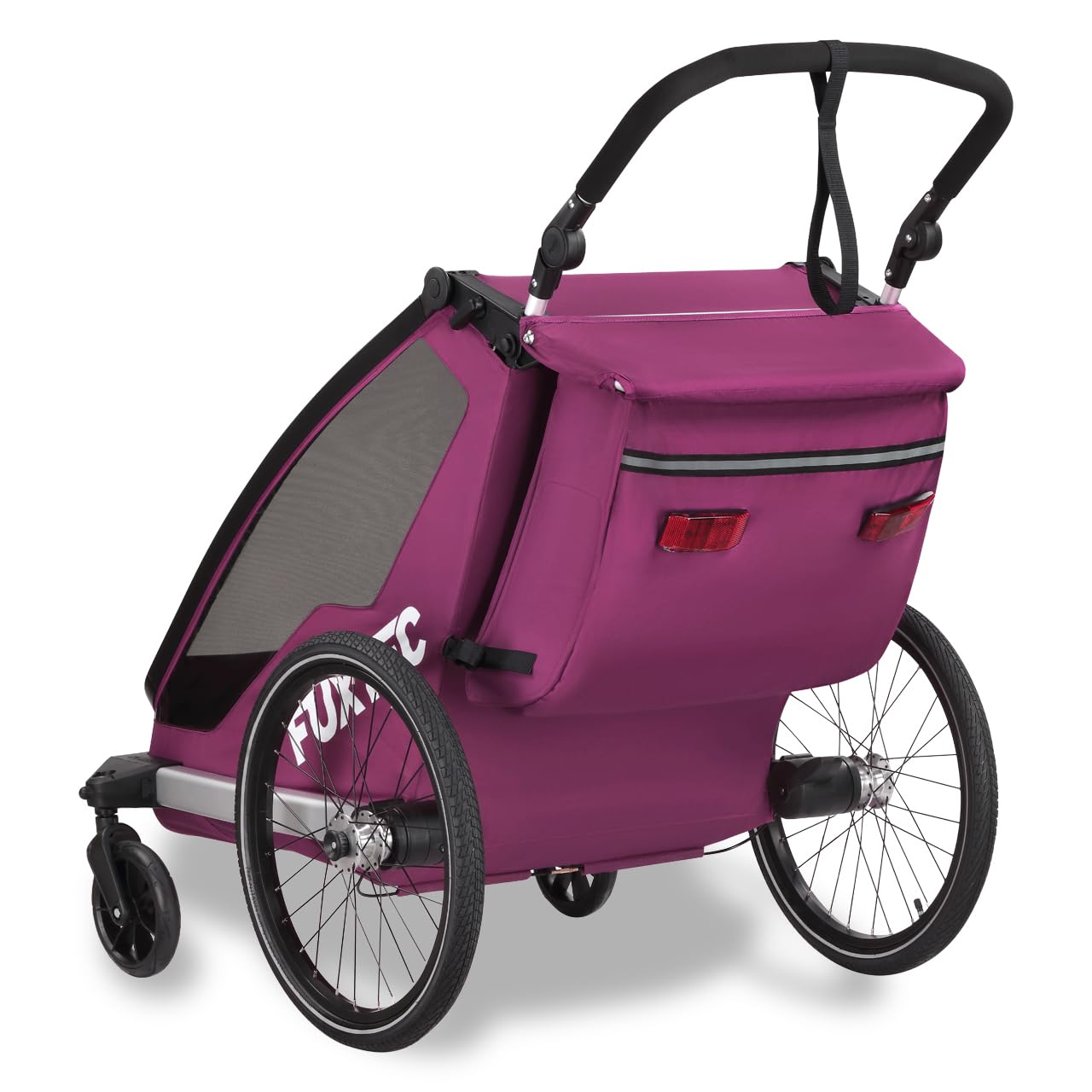 FUXTEC Remorque de vélo 2 en 1 avec vélo de jogging FX-FA1 avec remorque pour 2 enfants en aluminium – Remorque pliable pour enfant avec protection contre la pluie et le soleil