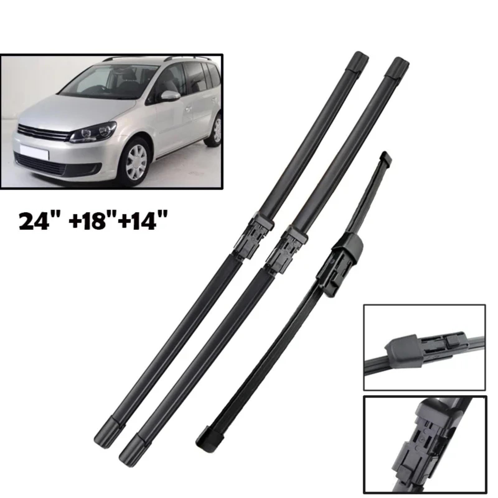 Kit Spazzole Tergicristallo Auto Per Per Touran 2010-2015 Tergicristallo parabrezza | Set spazzole tergicristallo anteriori posteriori 3 pezzi 24" 18" 14"