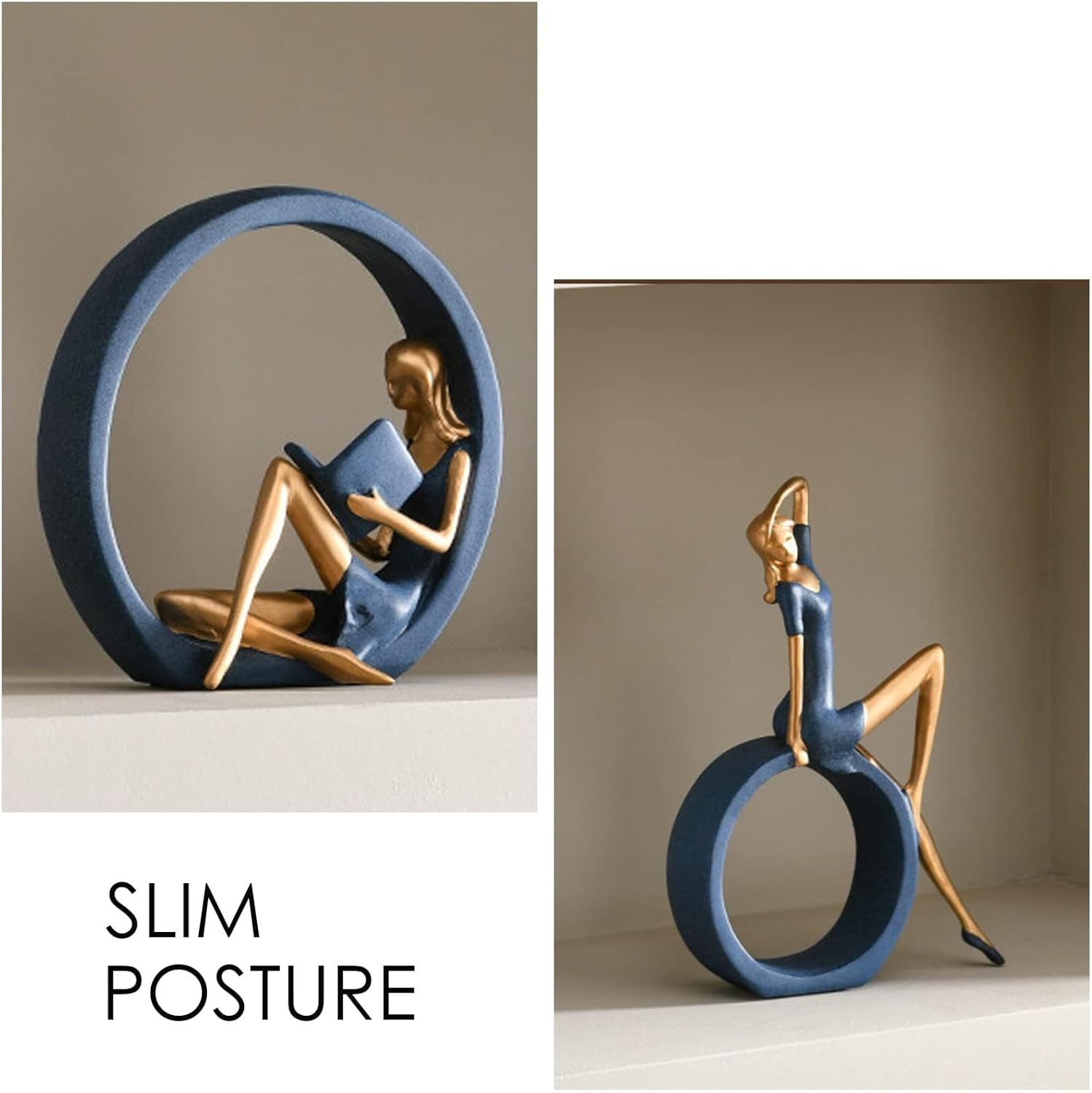 H&W 2PCS 11''H Girl Statues,Resin Abstract Sculptures,Reading Girl Statue Ornaments,Yoga Girl Collectible Figurines for Home Office Living Room Table Bookshelf Desk Housewarming Décor