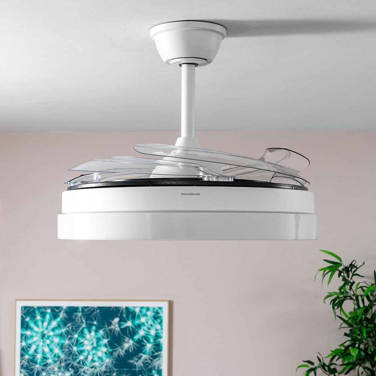 InnovaGoods Ventilatore da Soffitto con Luce LED e 4 Pale Retrattili Keteez Bianco 72 W Ø49-104 cm