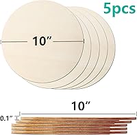 Vista 4 de Rondas de madera para manualidades de 10 pulgadas, paquete de 5 círculos redondos de madera sin terminar para manualidades, discos redondos
