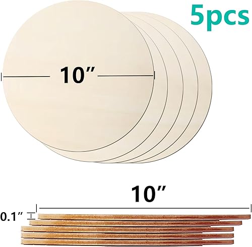 Miniatura 4 de Rondas de madera para manualidades de 10 pulgadas, paquete de 5 círculos redondos de madera sin terminar para manualidades, discos redondos de