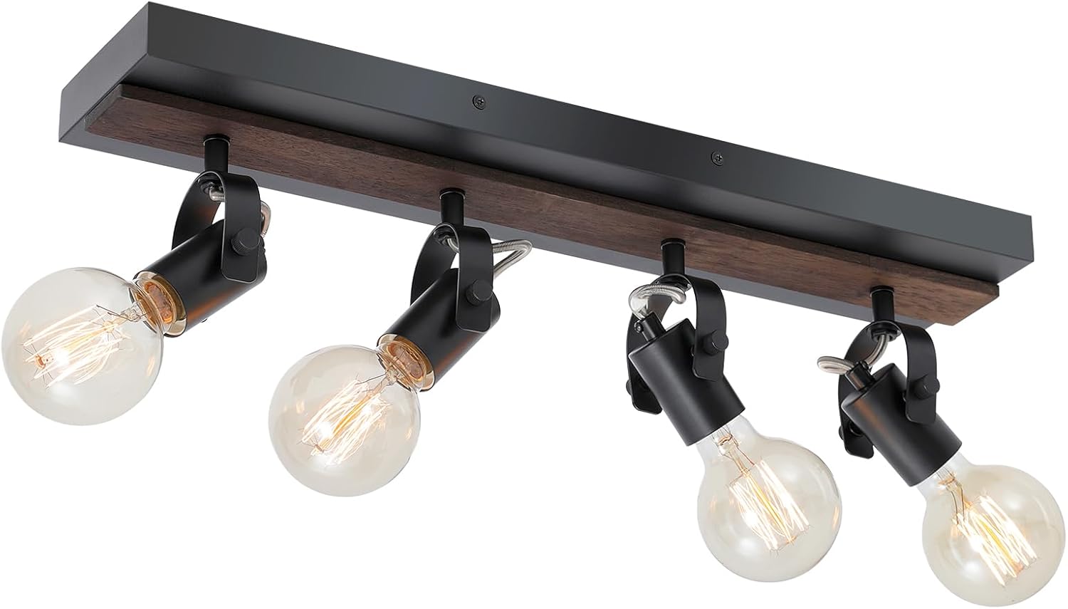 Farmhouse Wood Flush Mount Ceiling Light,Black Kitchen Track Lighting Fixtures Ceiling with Rotatable Light Heads,4 Light Track Lighting for Kitchen, Living Room, Bedroom.