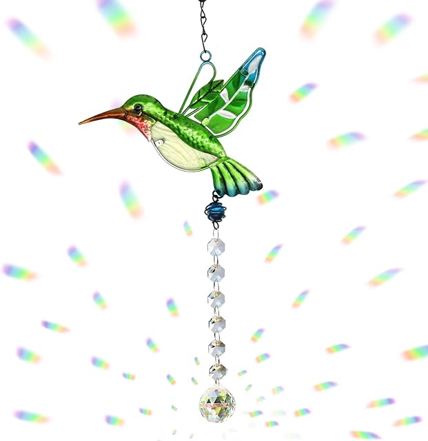 Cosylove Crystal Suncatcher Hummingbird Pendant Hanging Chandelier Prism Rainbow Maker Ornament for Window Sun Catcher Home Garden Decoration(Green)