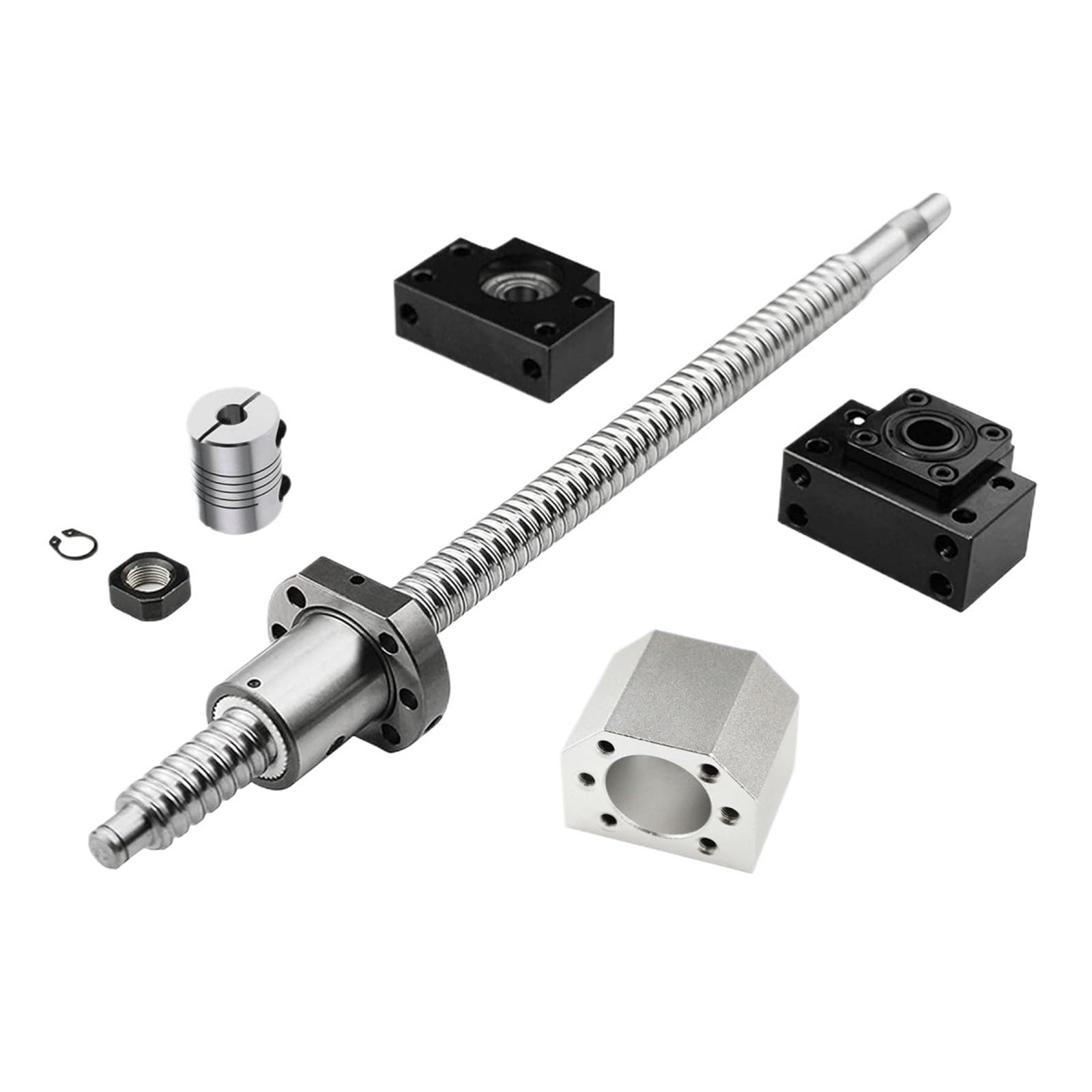Vis à billes anti-jeu Jeu de vis à billes SFU1605 laminées avec extrémité usinée + boîtier d'écrou BKBF12, coupleur support(400mm)