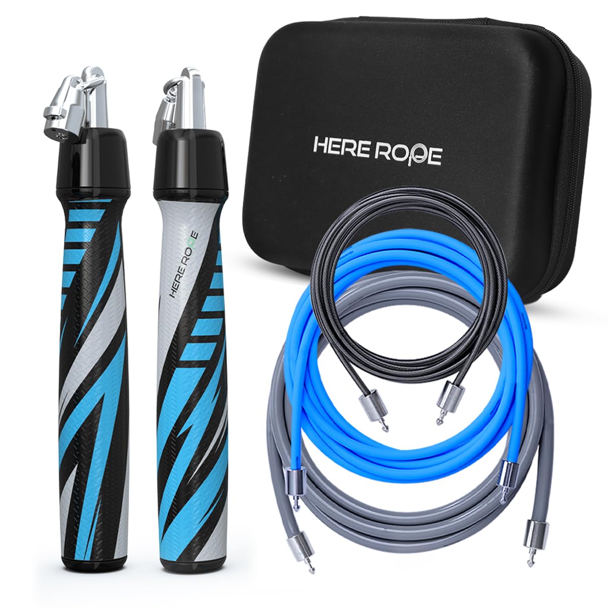 Weighted Jump Rope for Adults – Hererope Interchangeable 1/6lb, 1/4lb, 1/2lb Skippig Ropes – 360° Spin, Adjustable Length, Ergonomic Leather Grip – Fitness, Weight Loss & Strength Training (Grey)