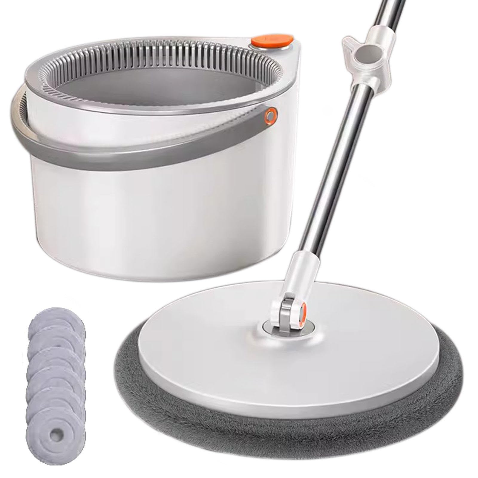 Juego de fregona giratoria y cubo plano con escurridor, sistema de autolimpieza, 5 almohadillas de microfibra, separa agua limpia y sucia, para madera dura, laminado, azulejos