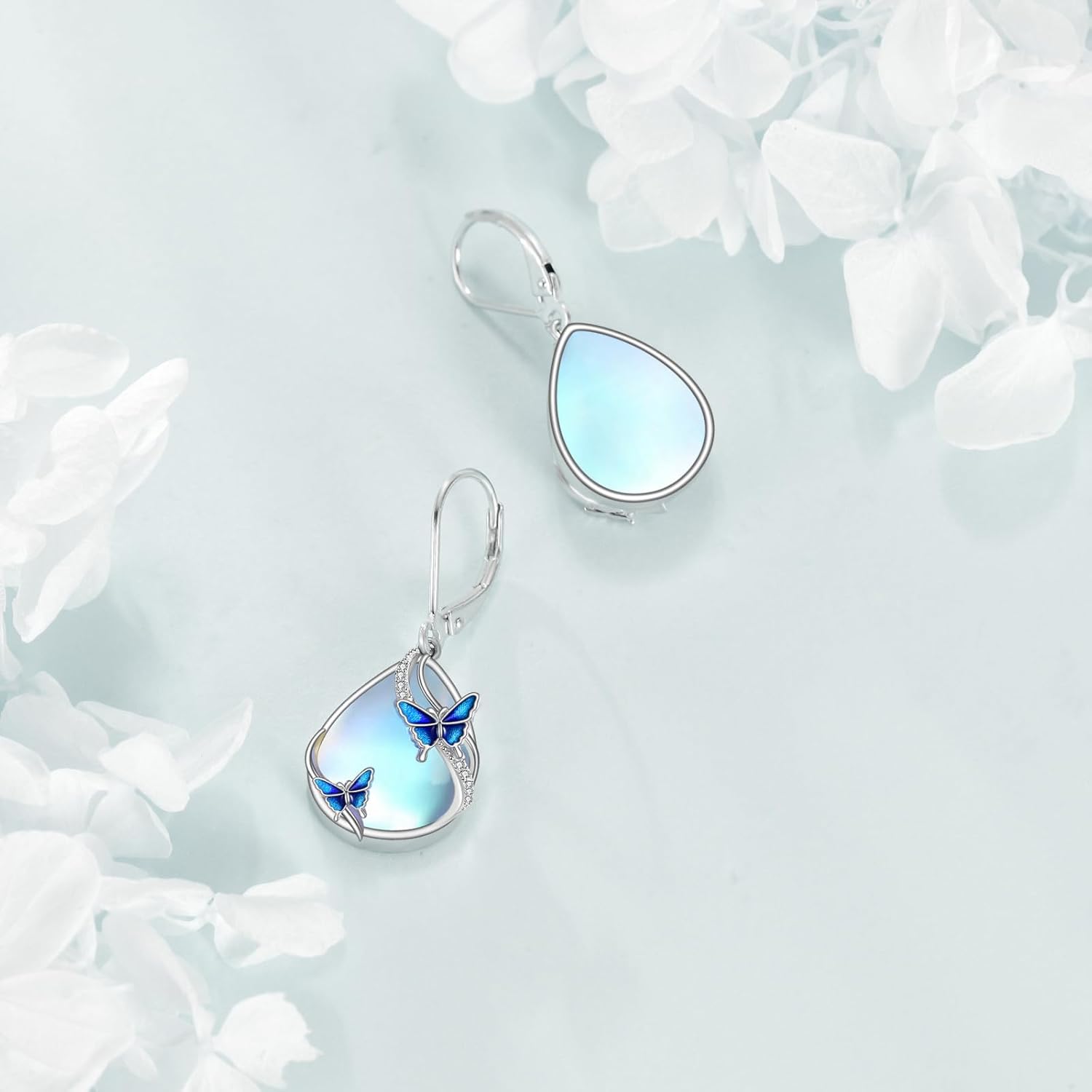 Dragonfly/Butterfly/Bee/Hummingbird/Owl/Cat/Axolotl Earrings for Women Sterling Silver Moonstone Cat'Eye Stone Turquoise Lapis Lazuli Onyx Opal Dangle Jewelry Gifts for Women - Image 6