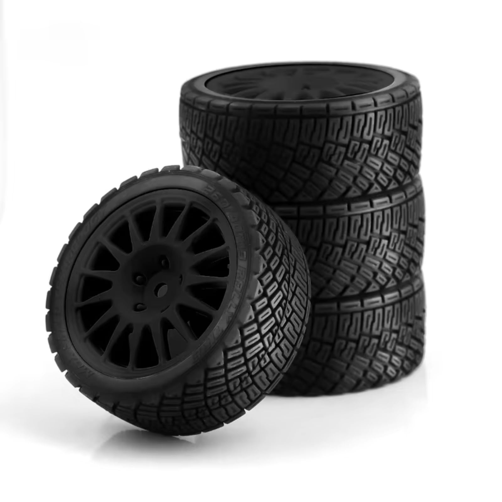RC Pneus Jante pour Kyosho pour Tamiya 1/10 4 Pièces 67 Mm WRC C3 pour Pneu De Rallye avec Jante De Roue RC Voiture Mise À Niveau Accessoires Pièces De Rechange(Black)