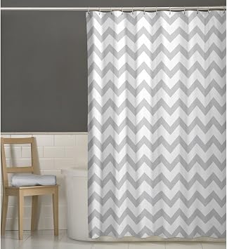 Maytex Chevron Geometric Fabric Shower Curtain, Grey, 70 inches x 72 inches