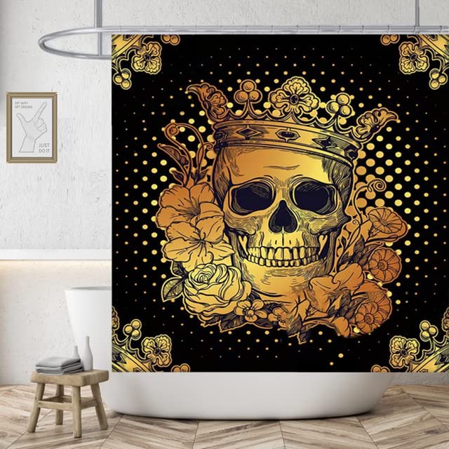 Halloween-Duschvorhang Von ZRUWUA – Mit Totenkopf- Und Schmetterlings-Motiv, Bunt, Gruselig-stylisch, 178x178 Cm, Polyester, Inkl. 12 Haken
