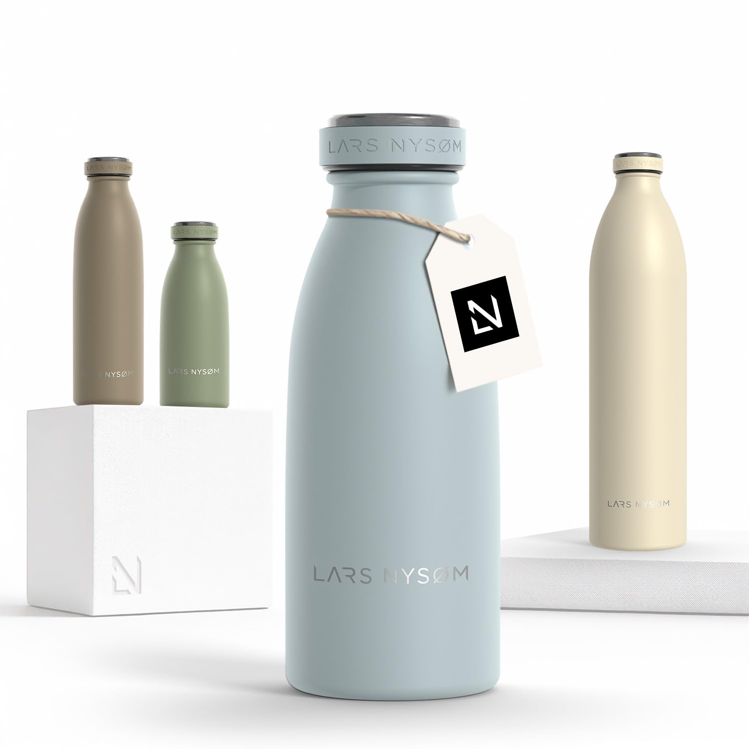 LARS NYSØM Stainless Steel Insulated Water Bottle 12oz 17oz 25oz 34oz 51oz | Insulated Thermo Flask for Hot and Cold Beverages | Leakproof Drinking Bottle (Sky Blue, 11.9oz)