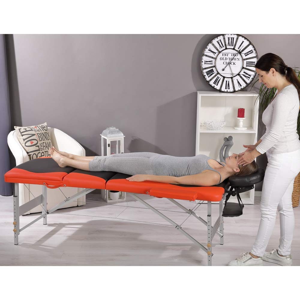 Melko Mobile Massageliege klappbar höhenverstellbar Therapieliege Massagetisch Massagebank Massagebett Schwarz/Orange