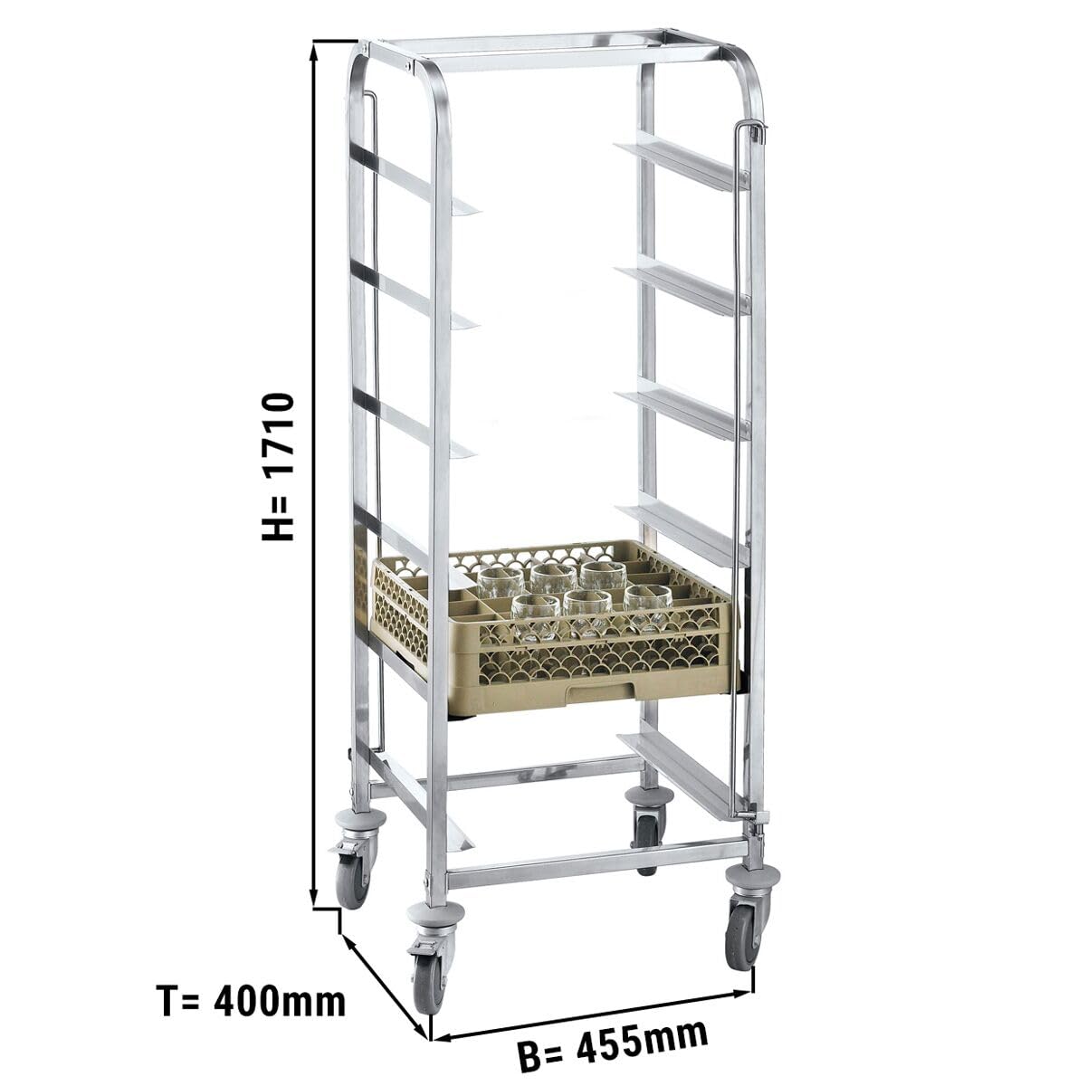 GGM Gastro | GKWH74 | Edelstahl Geschirrkorbwagen - für 7 Körbe Korbmaße: 400x400mm