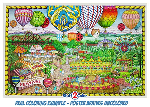 Balloon Festival- Giant Wall Size Coloring Poster - 32.5" X 22" (Great For Family Time, Adults, Kids, Classrooms, Care Facilities And Group Activities - Includes Reusable Rigid Storage Tube) #TOP3