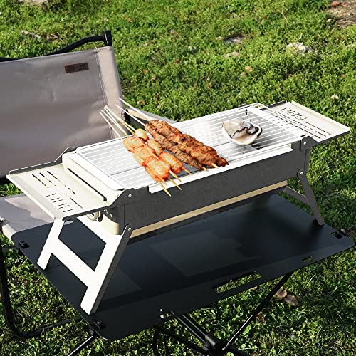 Portable Charcoal Grill Foldable Grill, Small Grills Outdoor Cooking For Travel， Camping Smoker Bbq Grill， Stainless Steel Table Top Grill Charcoal For Outdoor Cooking,Camping,Backyard Barbecue #TOP7