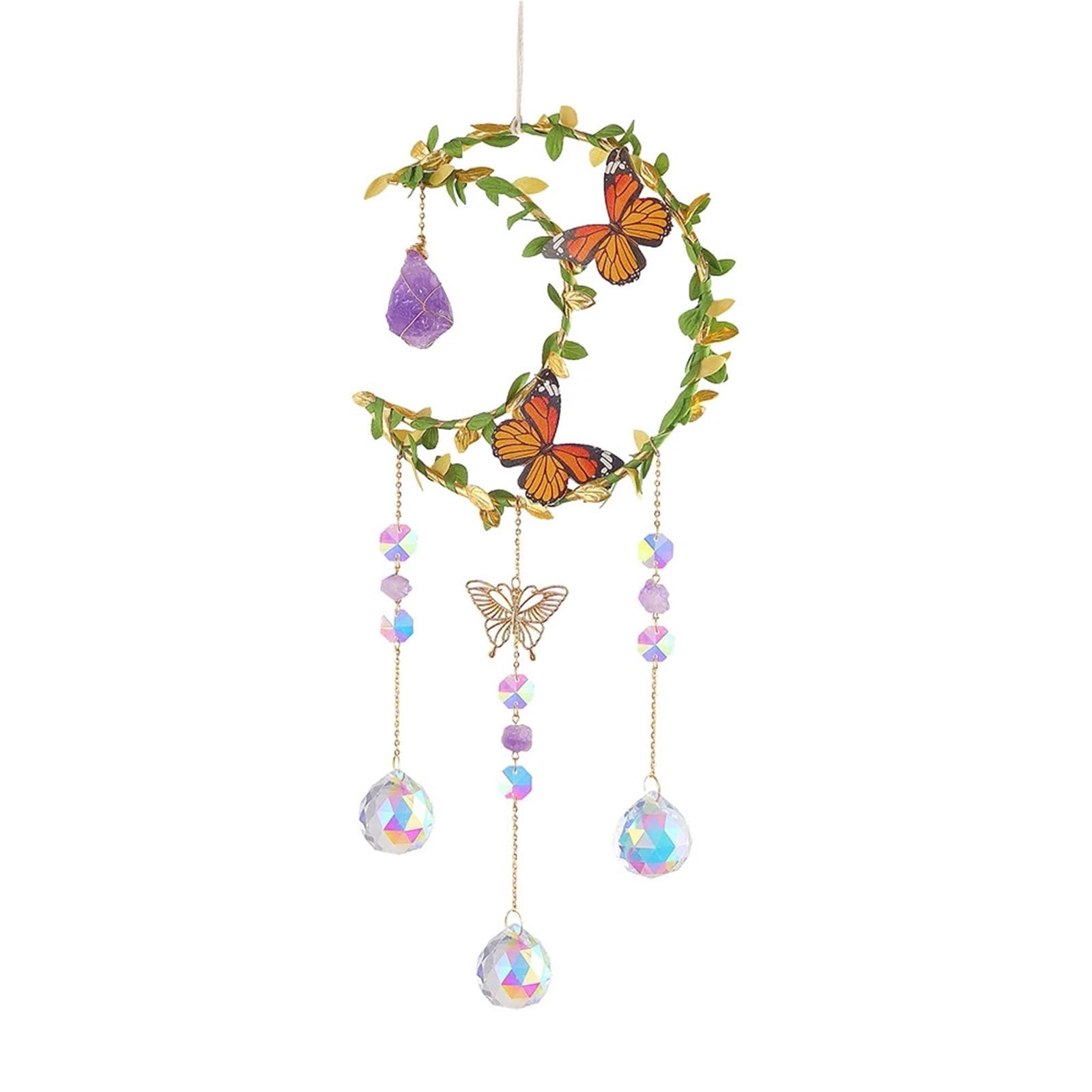 Ppqiru Style01 Moon Crystal Wind Chime Pendant For Home Decor Outdoor Garden Suncatcher Holiday Party Supplies For Decoration(Style01)