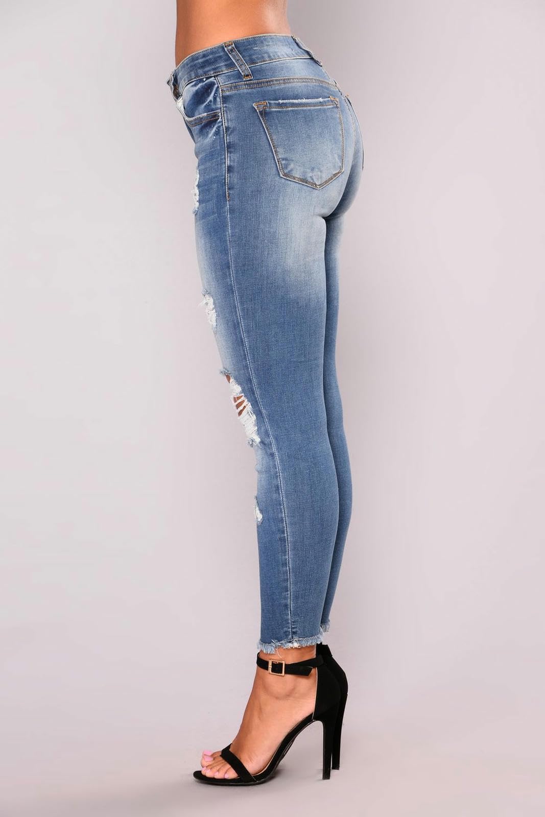 Jeans da Donna Summer High Elastic Nine Punti Strappato Donne Skinny Streat Hip Lufting Fashion Jeans-Azzurro-s