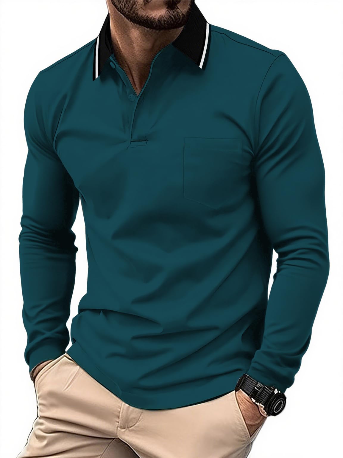 JACKETOWN Polo para Hombre Paquete de 3 Polo Manga Larga Camiseta de Golf Trabajo Transpirable Camiseta Informal con Bolsillo Primavera Otoño Tres Piezas T Shirt Senderismo