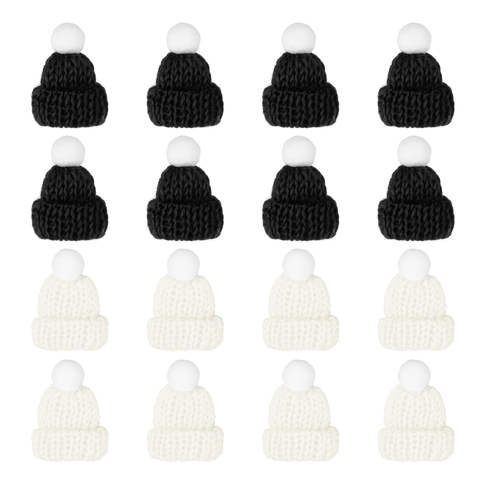 PATIKIL Mini Christmas Knit Hats, 16Pcs Miniature Doll Hat DIY Craft Knitting Decoration for DIY Hair Accessories Art Crafts Festival Tree Ornaments, Black, Snow White