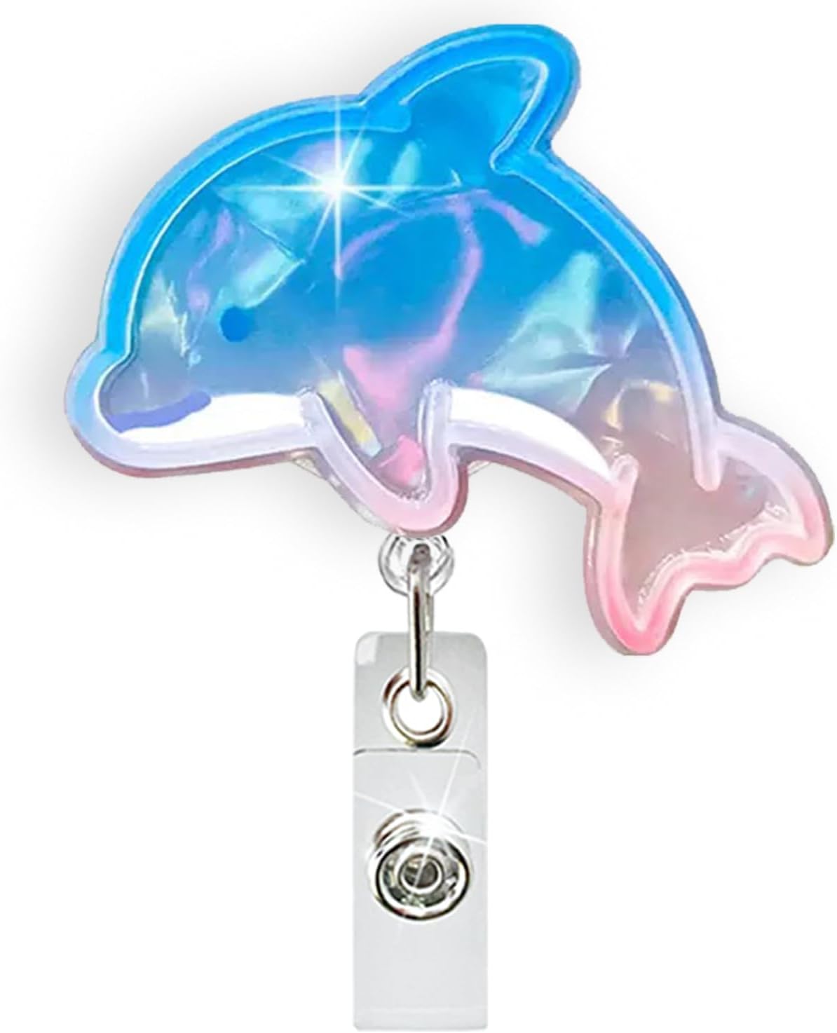 Cute Dolphin Badge Reel Retractable for Nurse Nursing RN CNA LPN Medical Worker & Teacher, Funny Ocean Animal Badge Reel, Pediatric Nurse Badge Holder with Alligator Clip & 24” Durable Nylon Cord