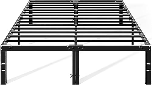 OLIXIS Marco de cama de metal tamaño Queen, 14 pulgadas de alto con espacio de almacenamiento, no necesita somier, con soporte de listones de acero